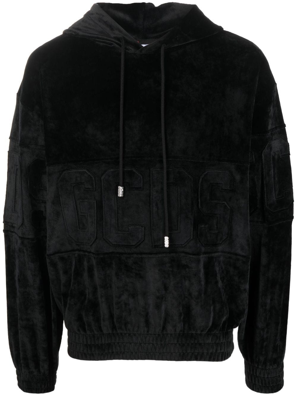 logo-patch velvet hoodie - 1