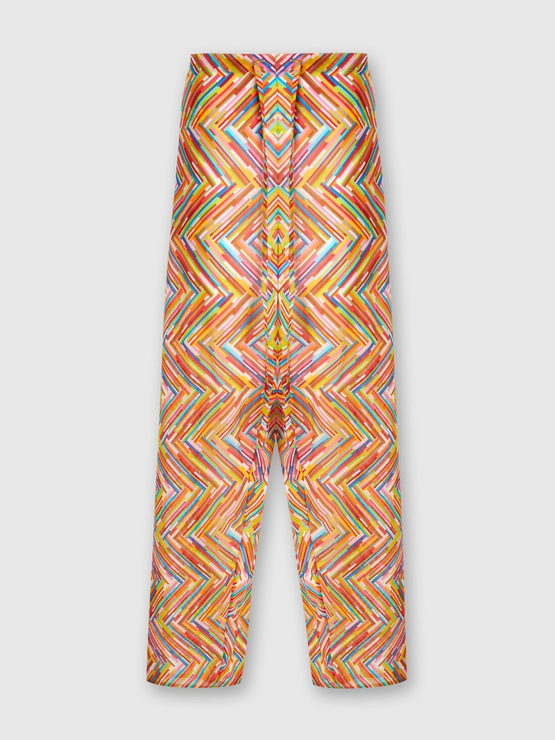 Printed cotton and silk blend trousers with drawstring 1