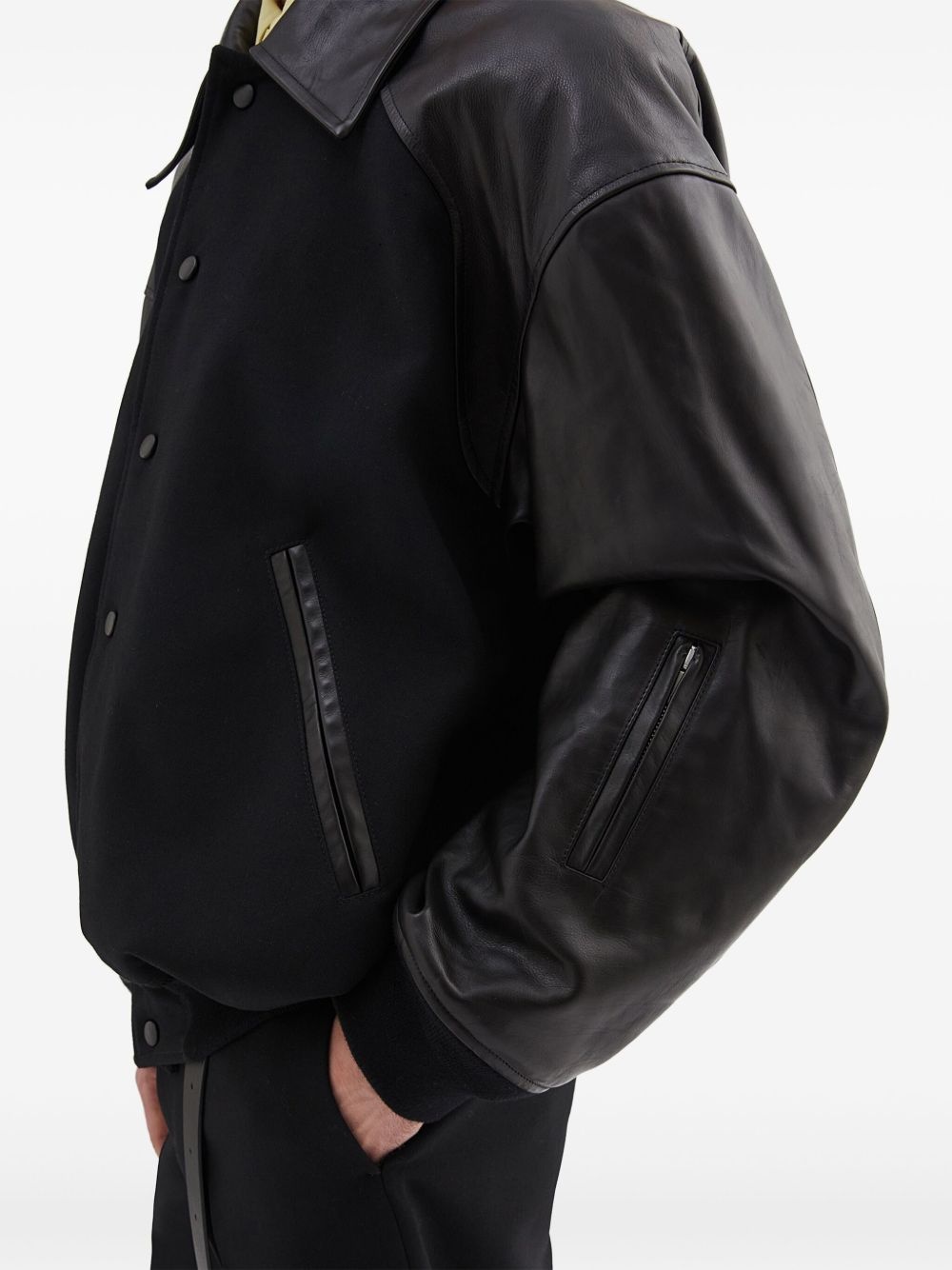 panelled leather jacket - 4
