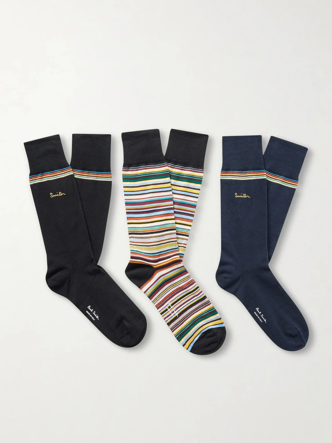Pack of Three Striped Cotton-Blend Socks - 1