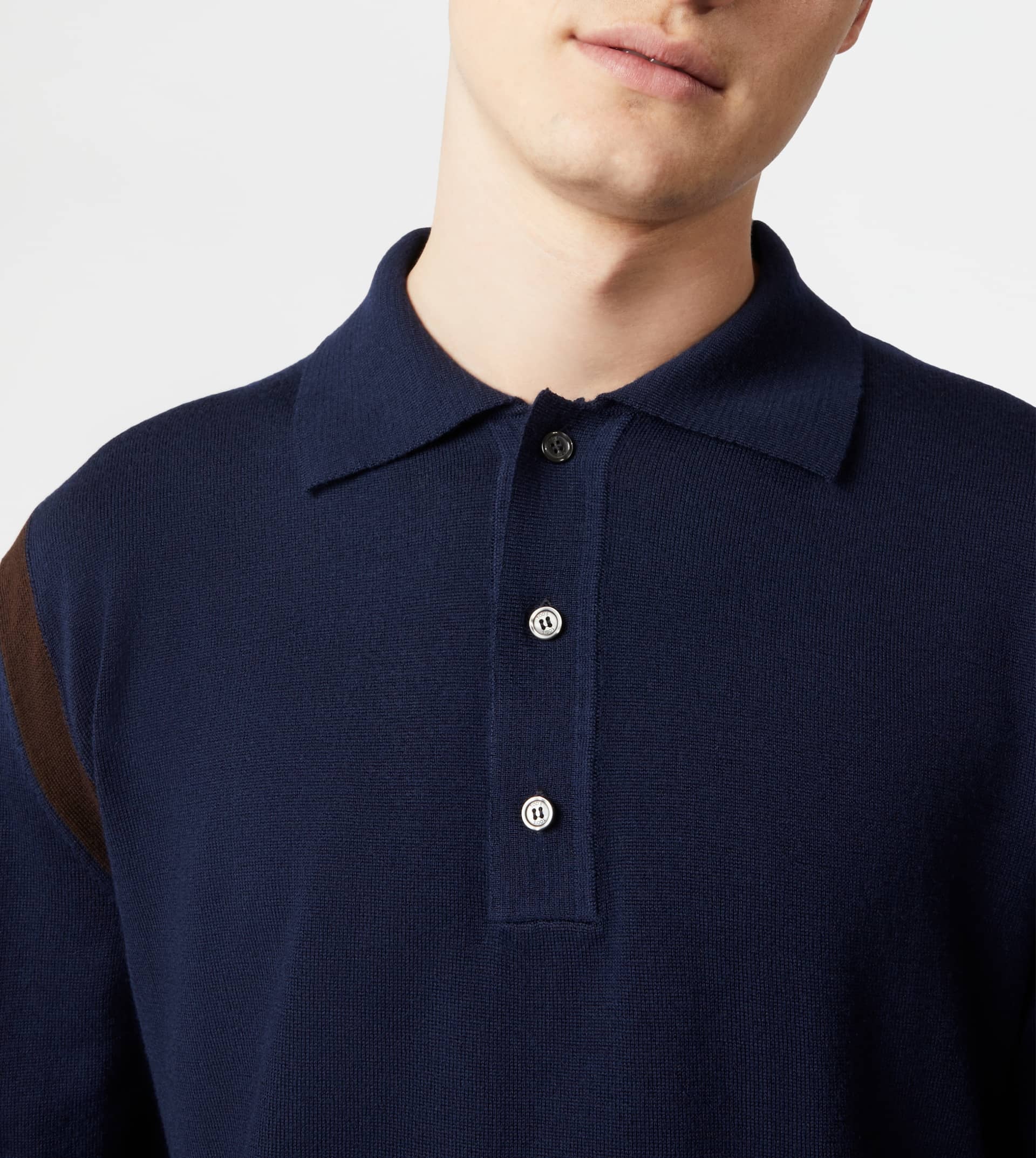 POLO SHIRT IN WOOL - BLUE, BROWN - 3