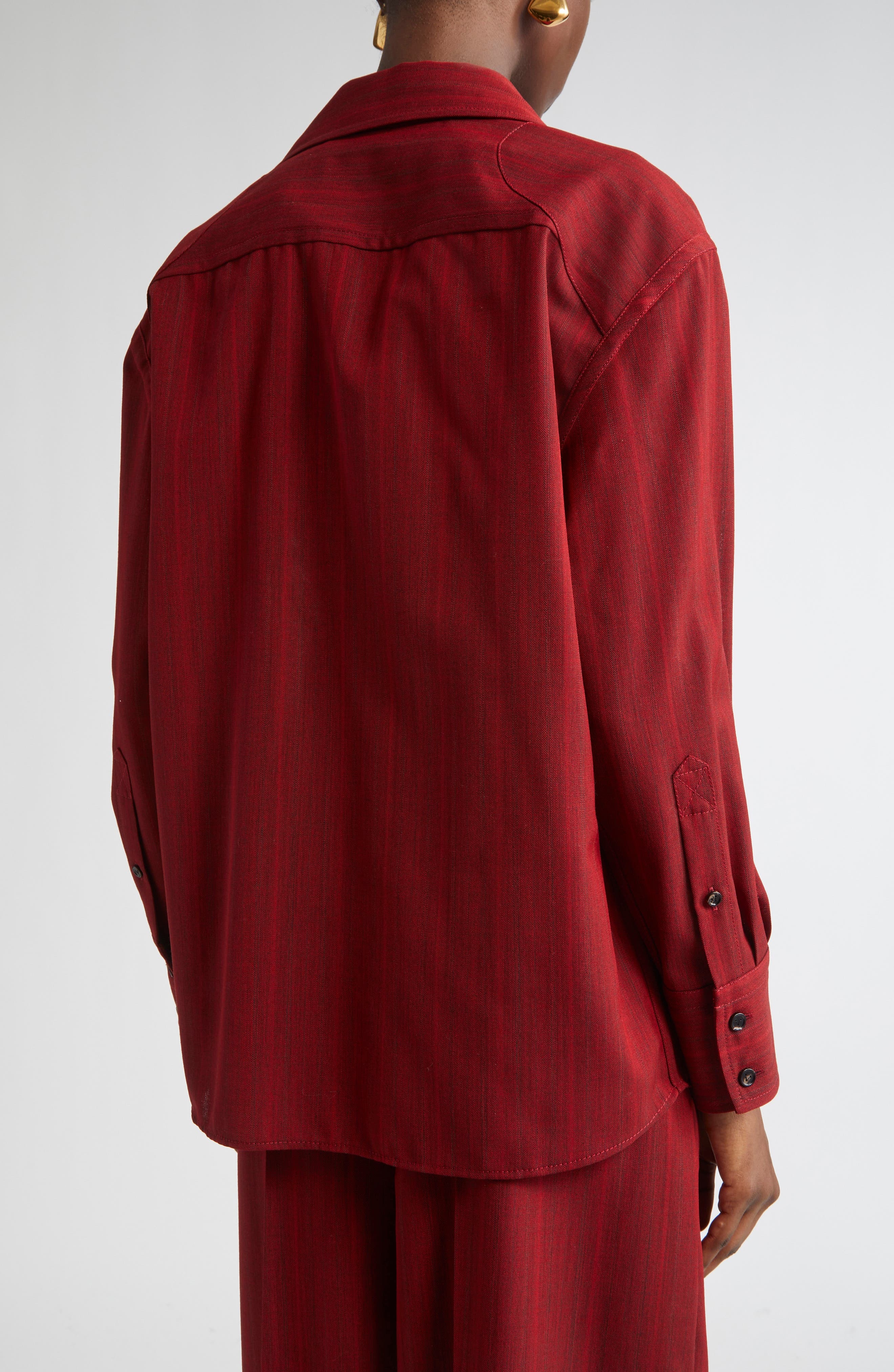 Bottega Veneta Subtle Stripe Wool Blend Button-Up Shirt in 6516 Red/Grey Melange at Nordstrom - 3