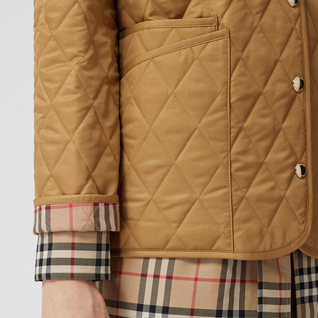 Corduroy Collar Diamond Quilted Jacket - 6