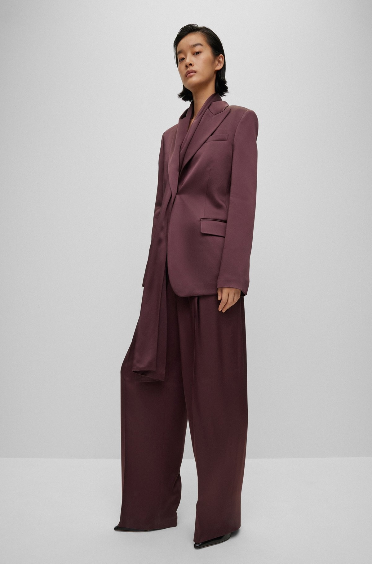 SINGLE-BREASTED BLAZER WITH SCARF DETAIL - 3