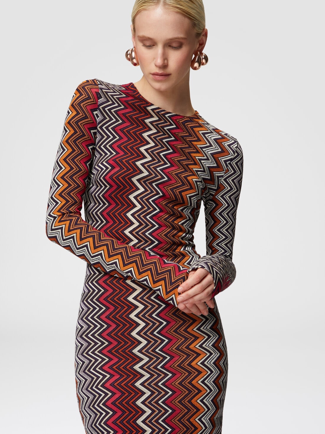 Viscose and wool zigzag midi dress - 4