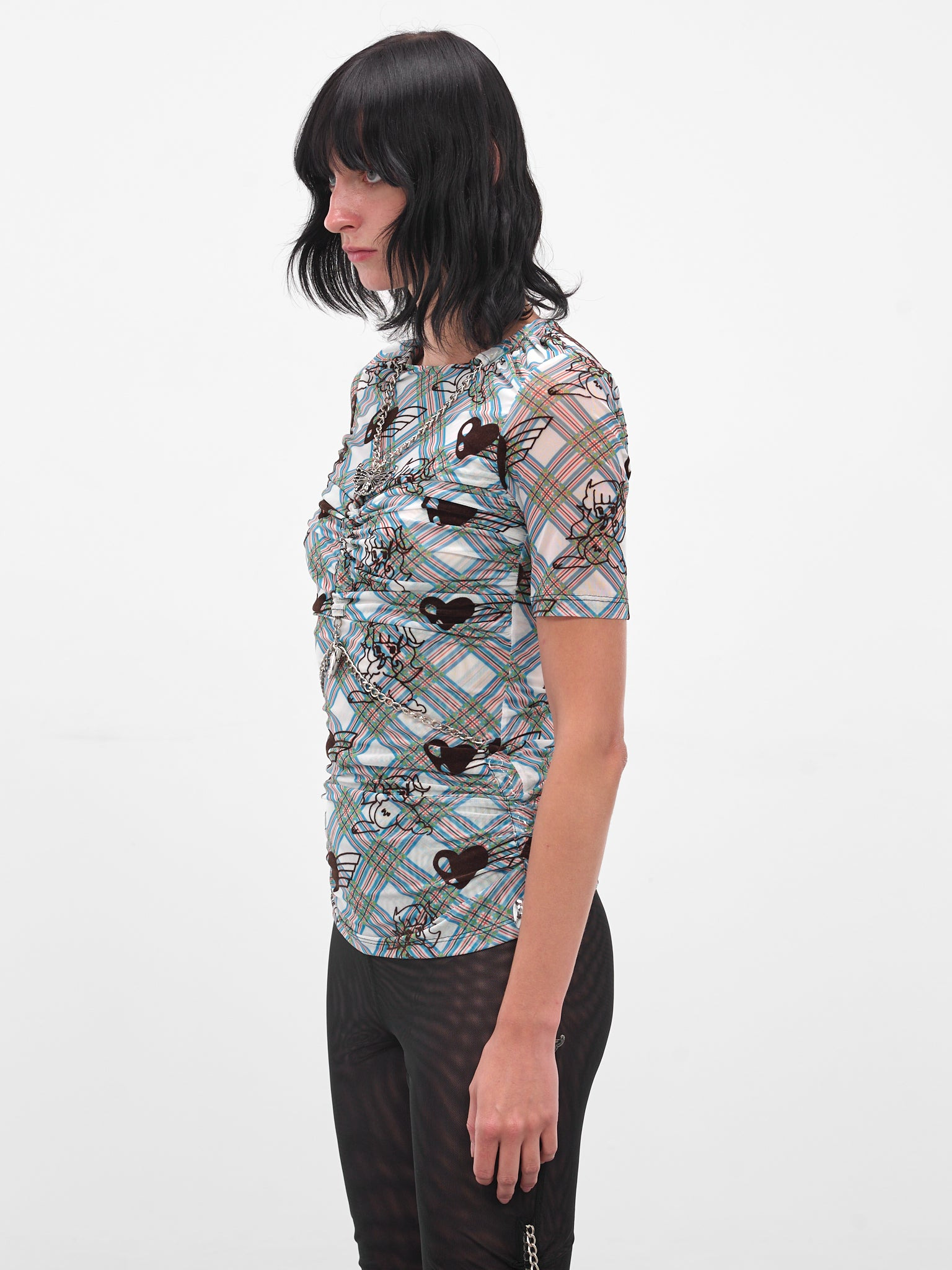 Blue Sonicscape Tartan Mesh Top - 2