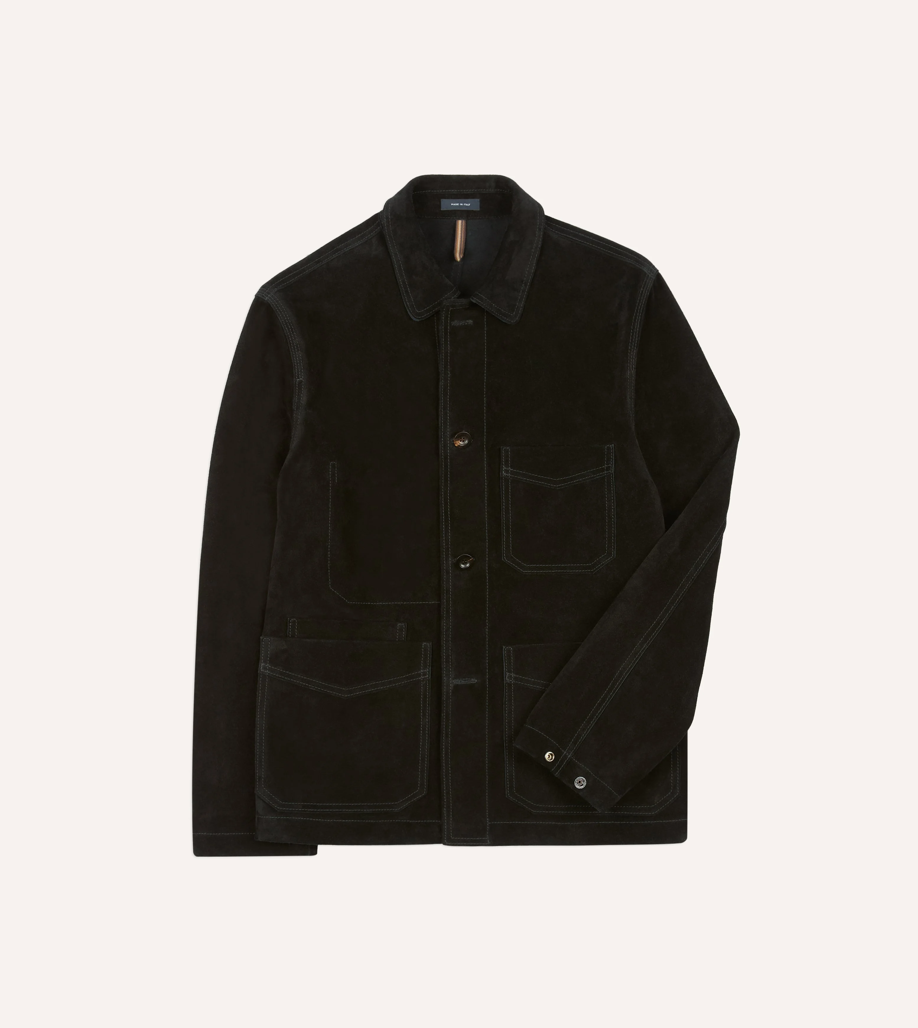 Black Heavyweight Suede Five-Pocket Chore Jacket - 1