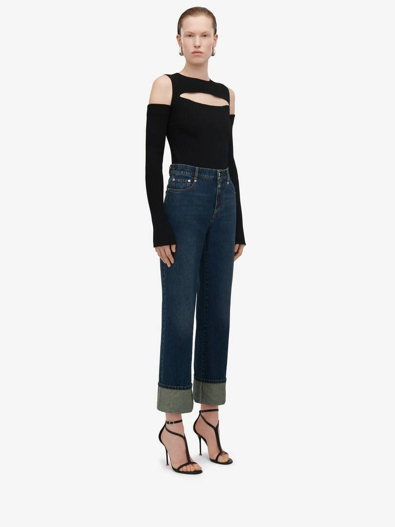 Women's Turn-up Boyfriend Jeans in Indigo 3