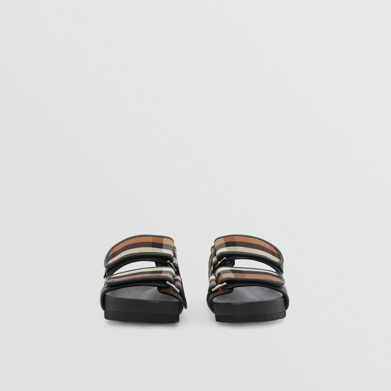 Check Cotton and Leather Sandals 5