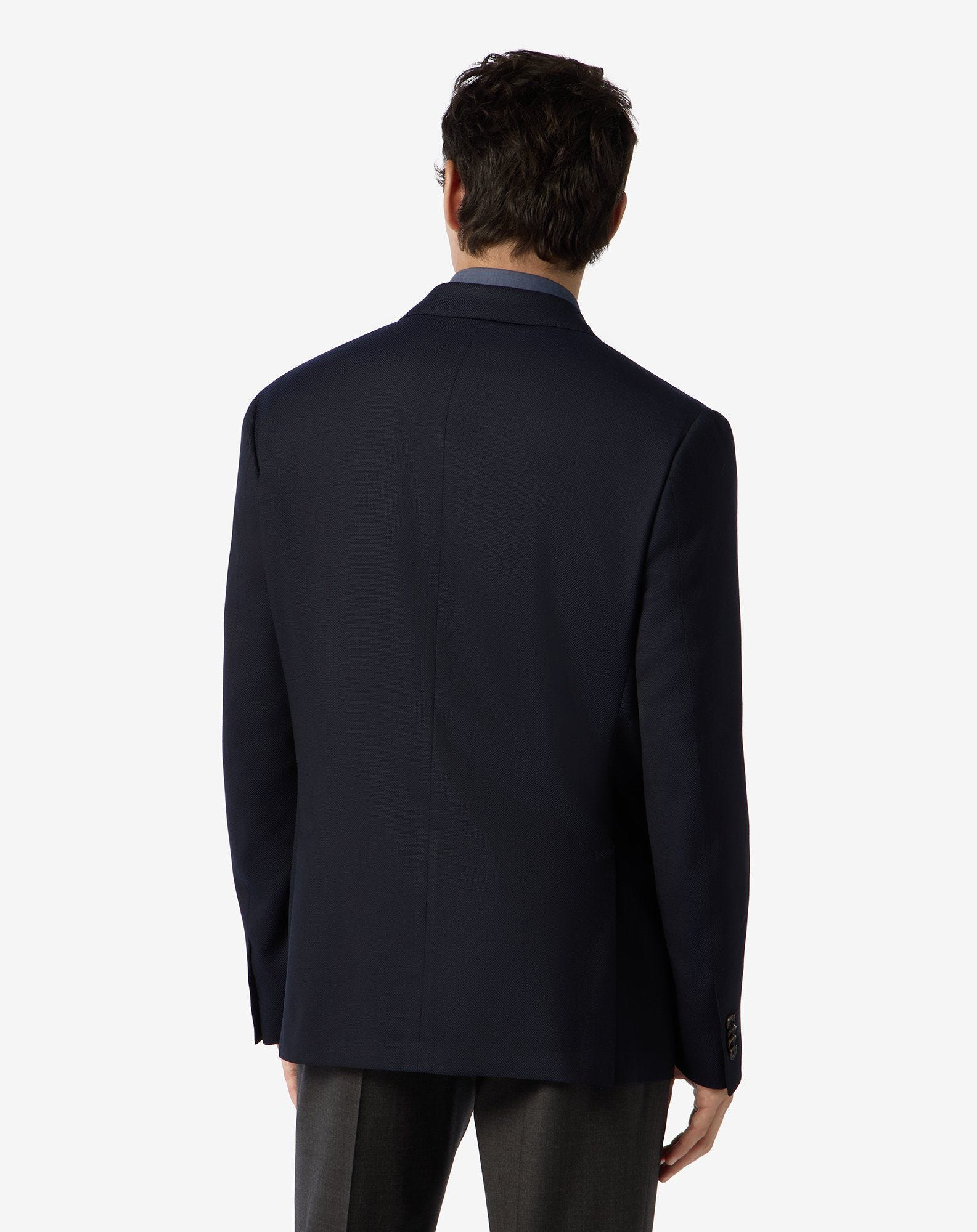 China blue double-breasted pure wool hopsack jacket - 3