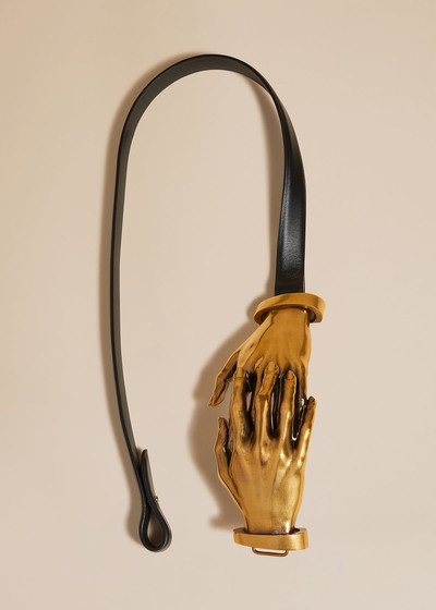 KHAITE The Sculpted Hands Belt in Black Leather with Antique Gold outlook