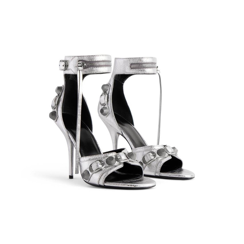 BALENCIAGA Women's Cagole 110mm Sandal Metallized in Silver outlook