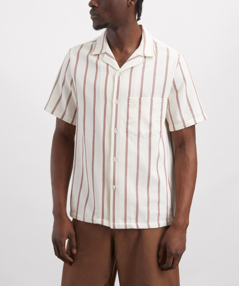 Portuguese Flannel Piquet Stripe Short-Sleeve Shirt in Bordeaux outlook