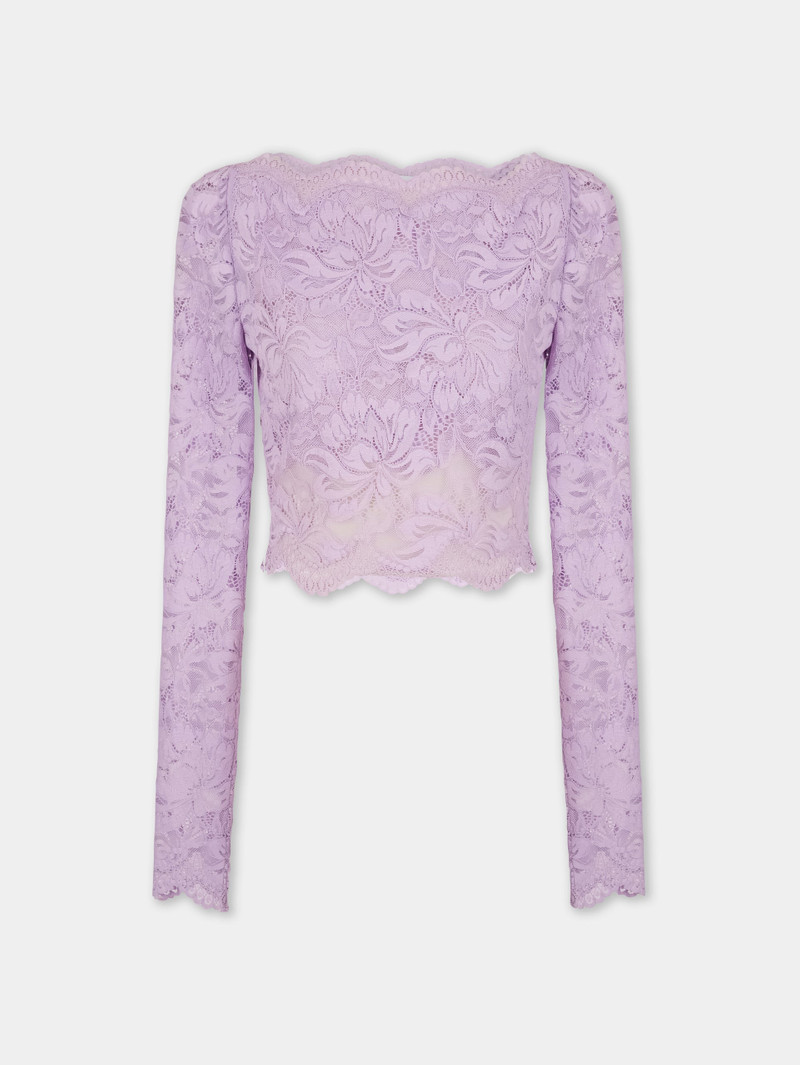 LAVENDER LONG-SLEEVED CROP TOP IN LACE - 1