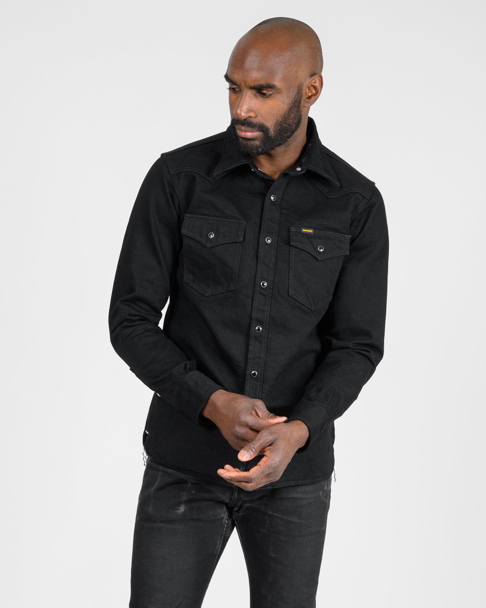 IHSH-295-BB 14oz Selvedge Denim Western Shirt - Black/Black - 2