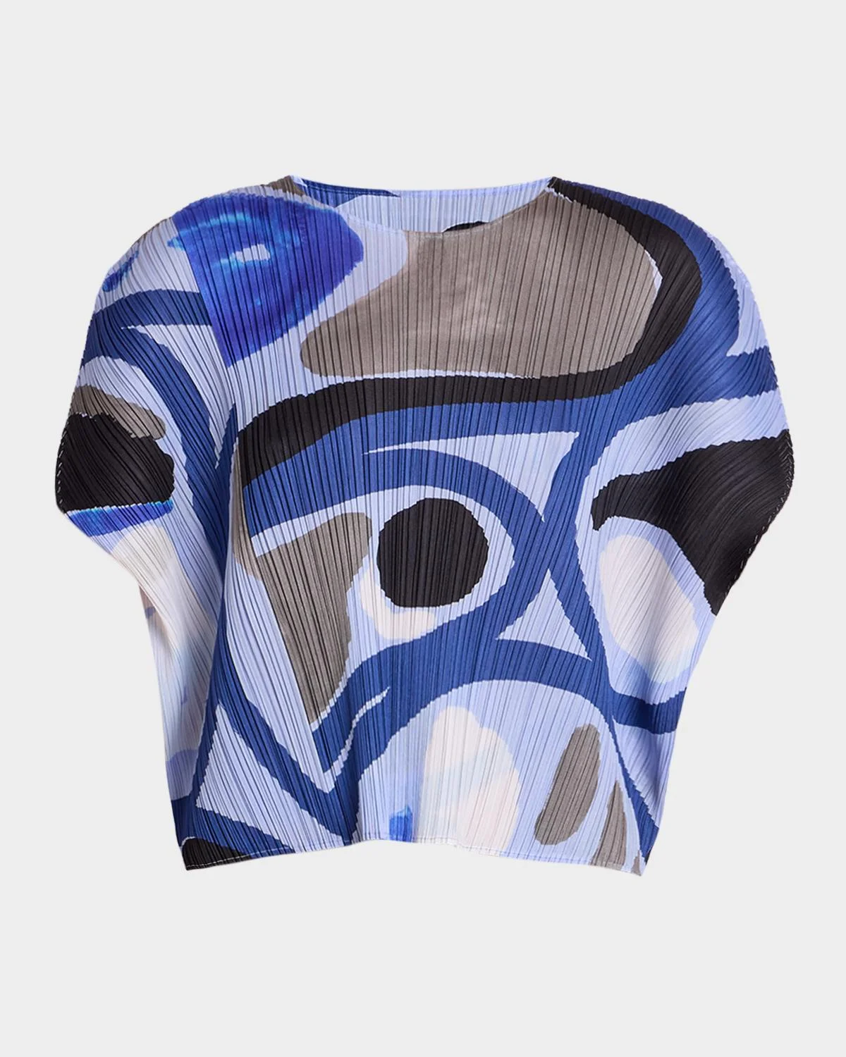 Roll Printed Plisse Short-Sleeve Top - 1