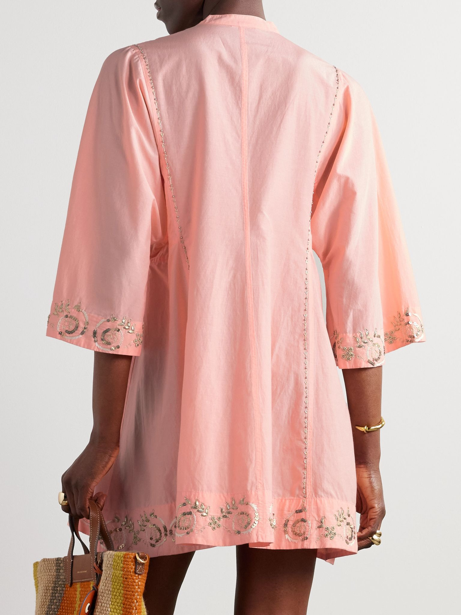 Rachel embellished embroidered cotton and silk-blend coverup Pink - 3