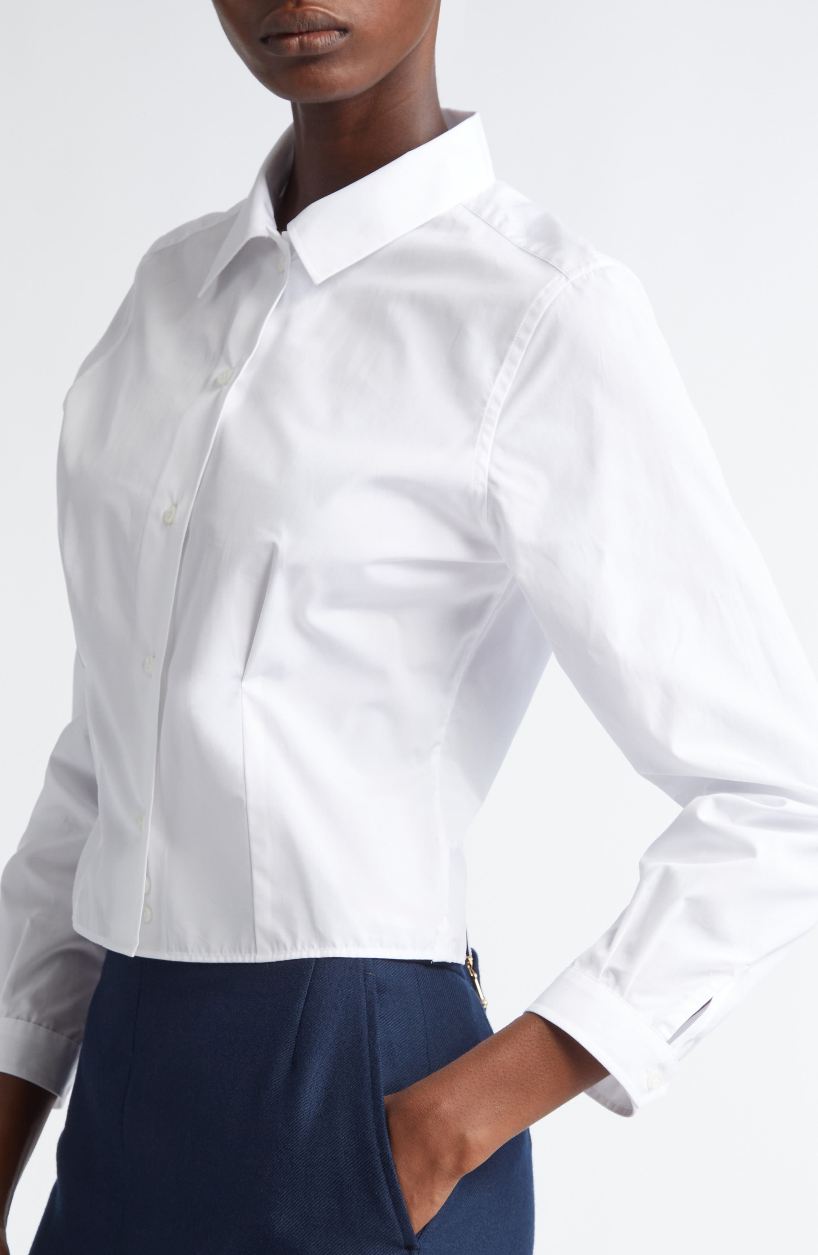 Thom Browne Crop Cotton Button-Up Shirt in White at Nordstrom - 4