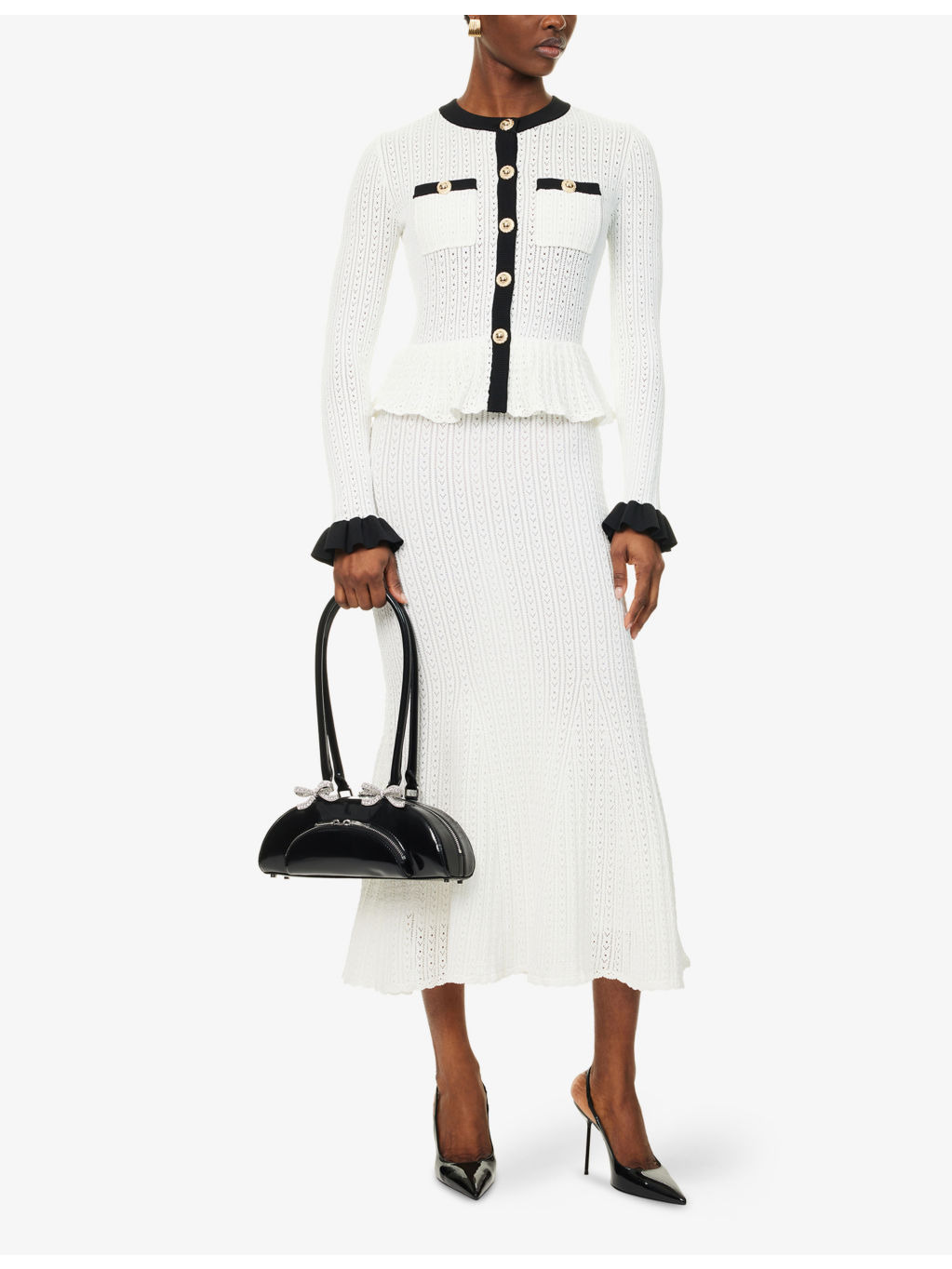 Pointelle Peplum Knitted Midi Dress - 2
