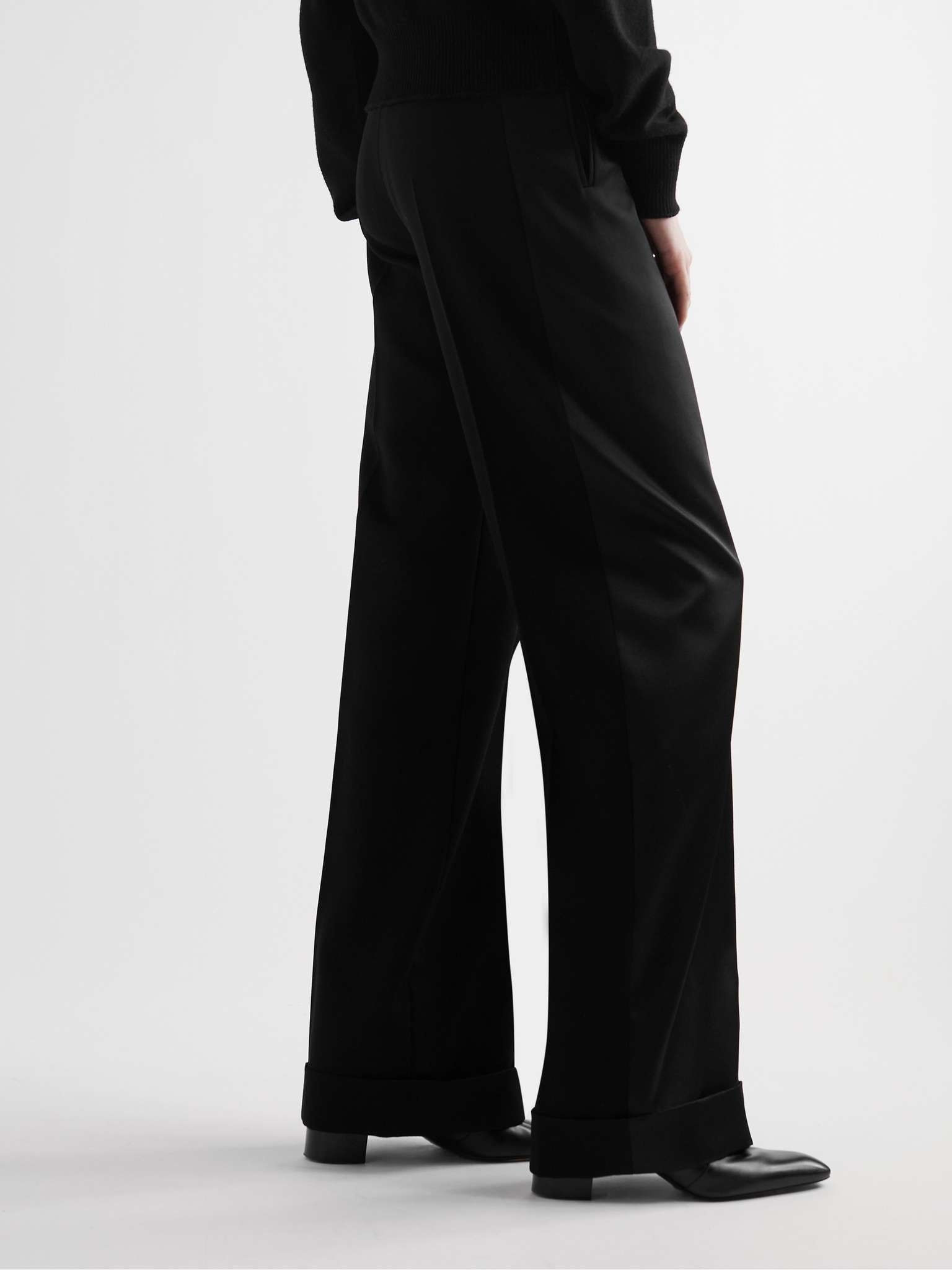 Wide-Leg Pleated Panelled Wool-Twill and Satin Tuxedo Trousers - 6