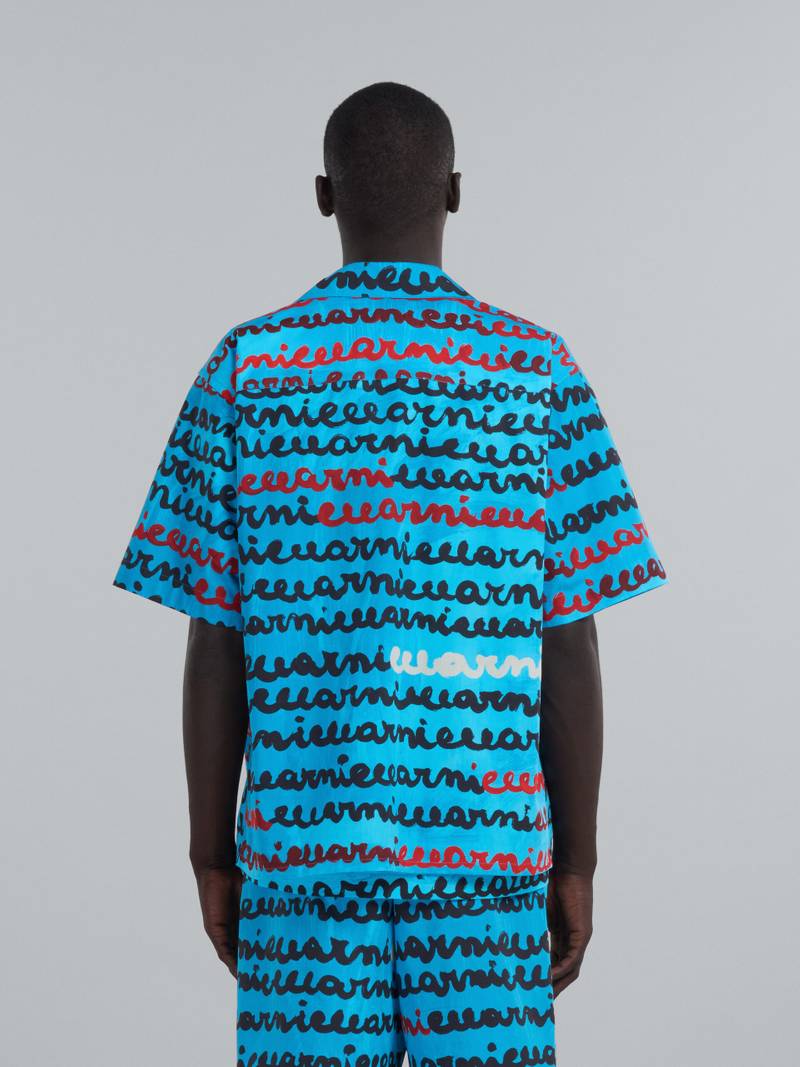 TURQUOISE COTTON BOWLING SHIRT WITH MAREMARNI PRINT 3