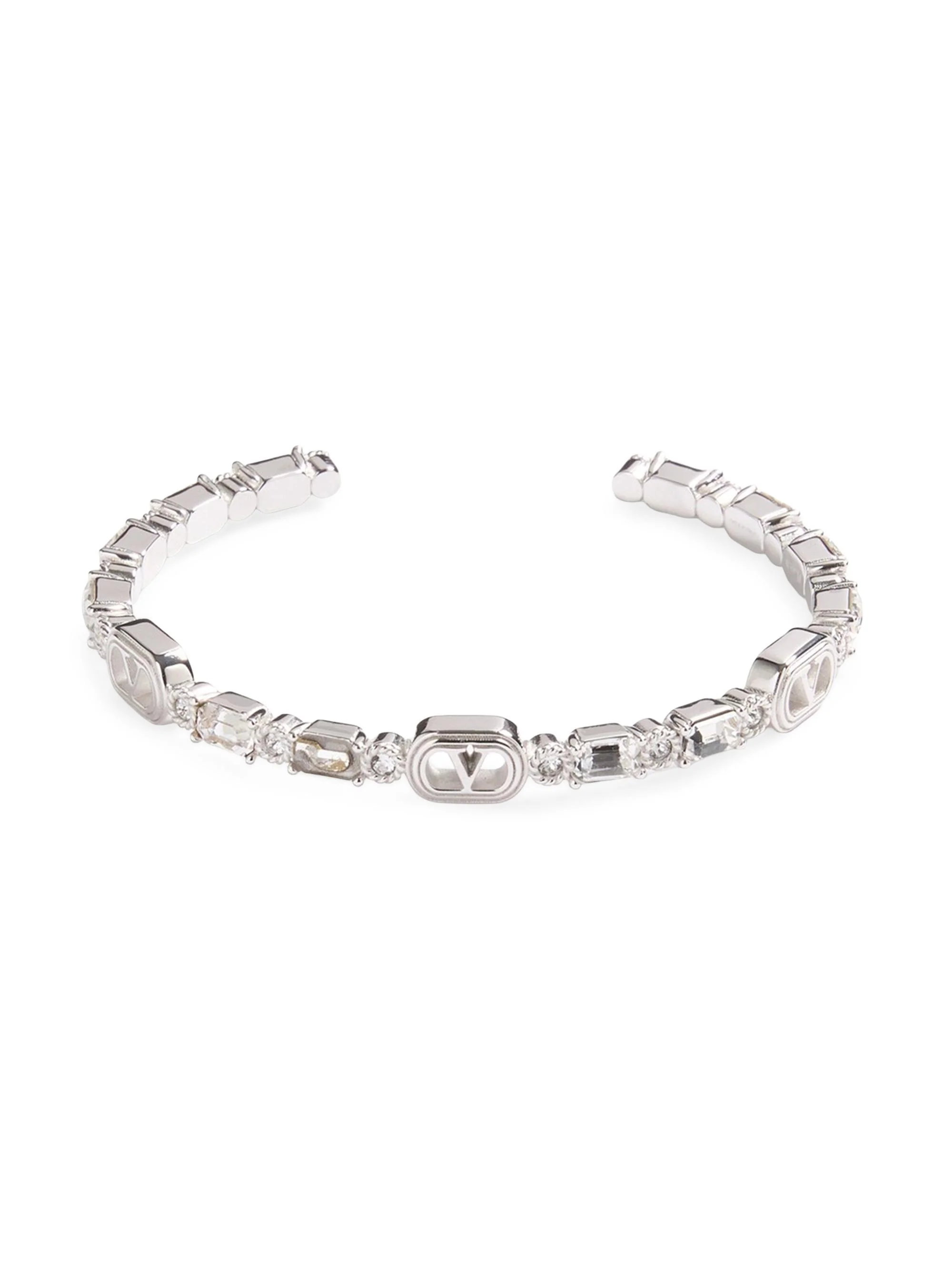 Women's Ovalette Cuff Bracelet in Metal with Swarovski Crystals - Rhodium Crystal - 1