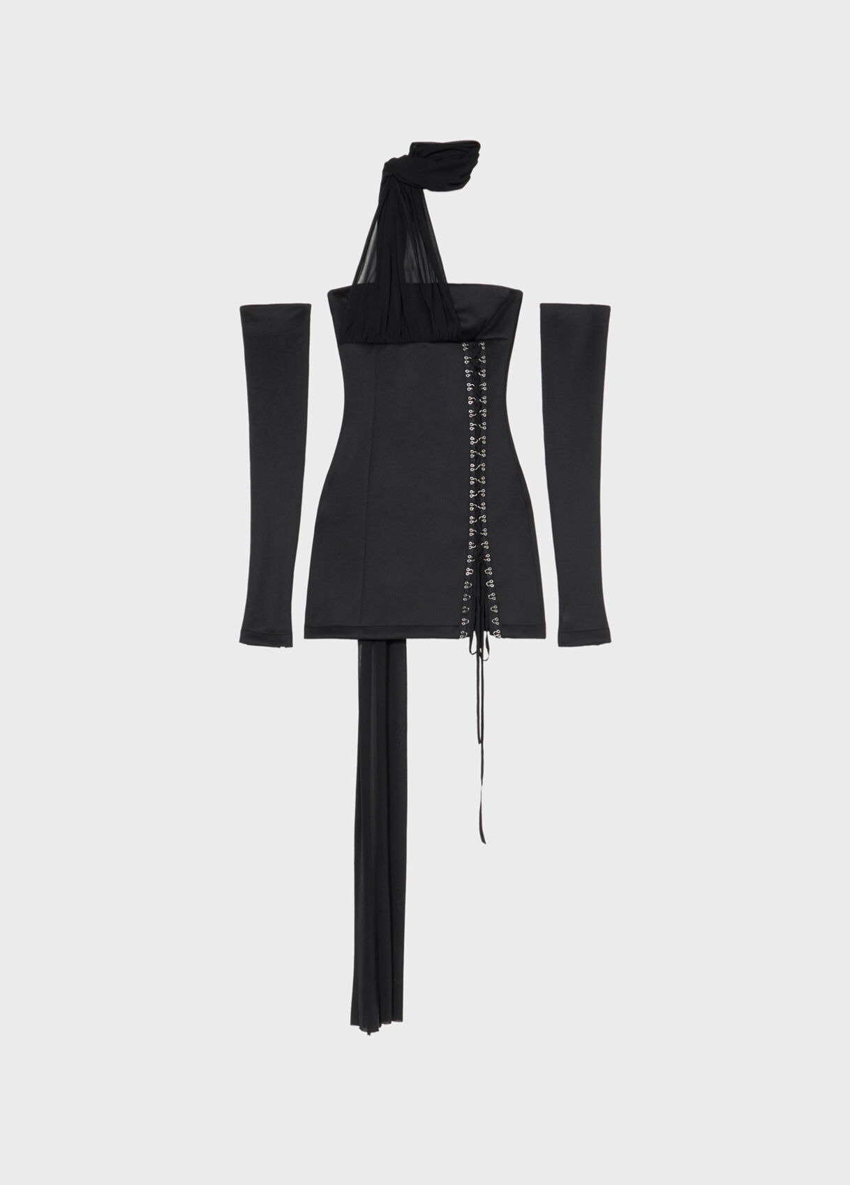 MINI DRESS WITH SCARF AND HOOKS - 1