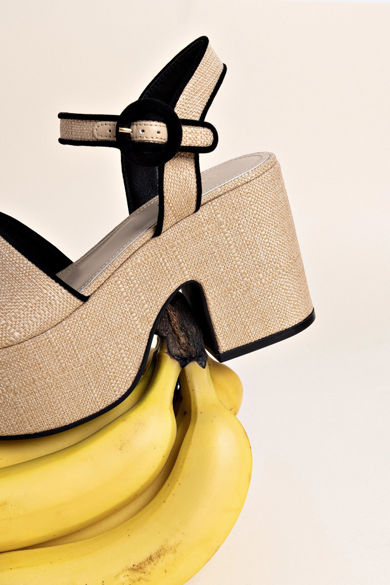 Miso Sandal In Beige Raffia and Black Trimming 6