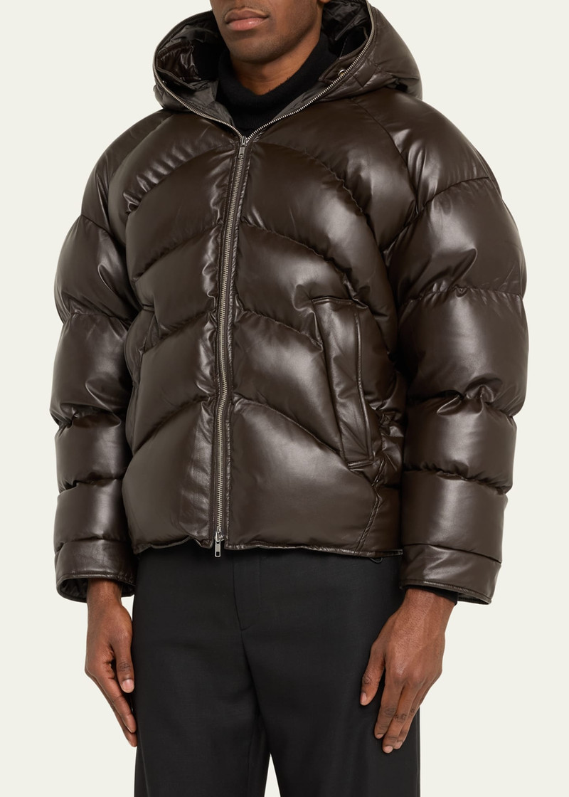 Men's Hooded Faux-Leather Puffer Jacket 4