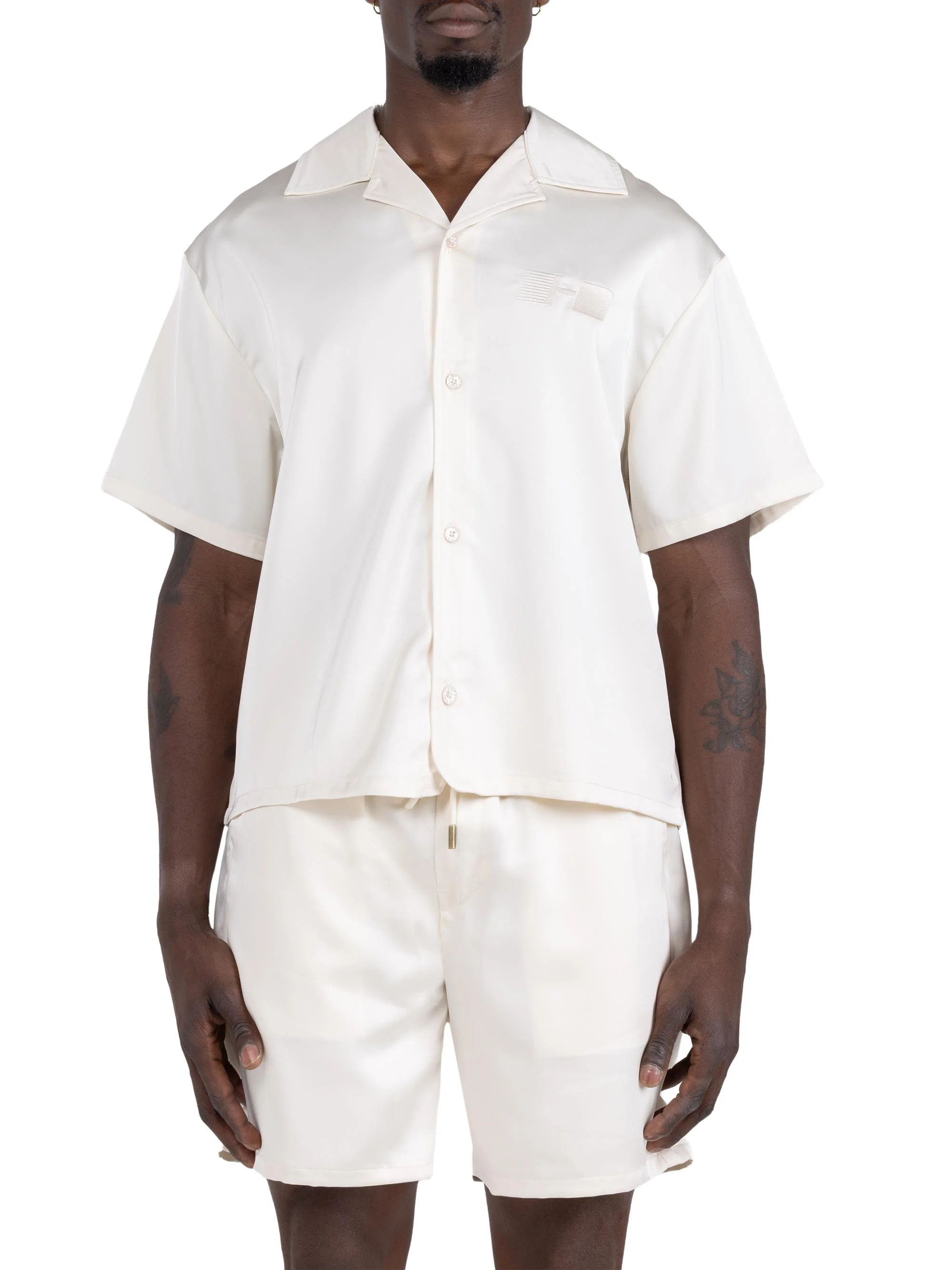 Men's Logo Satin Camp Shirt - Sand - 1