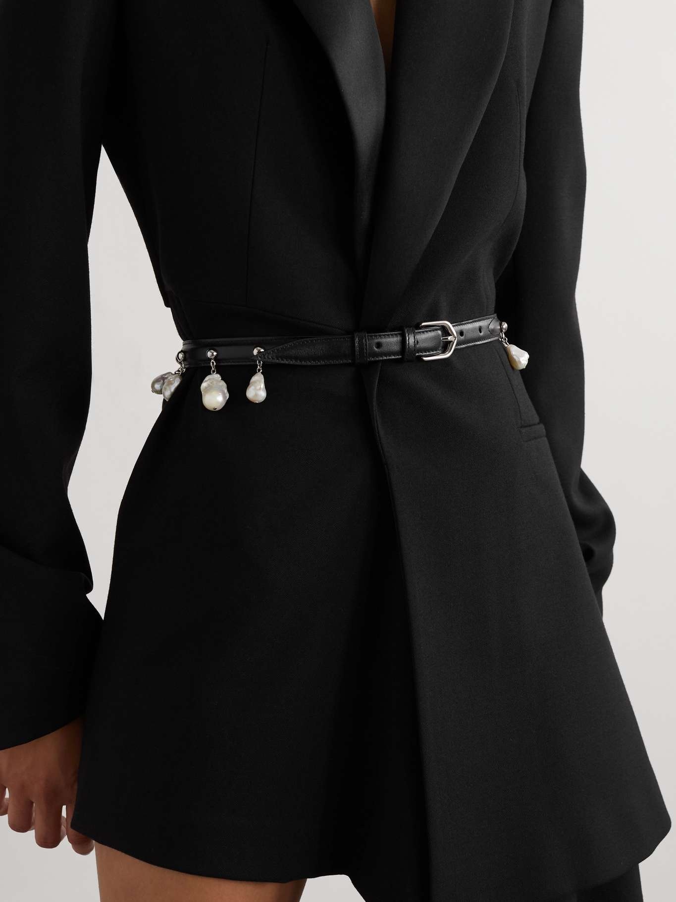 Pearl-embellished leather belt - 2