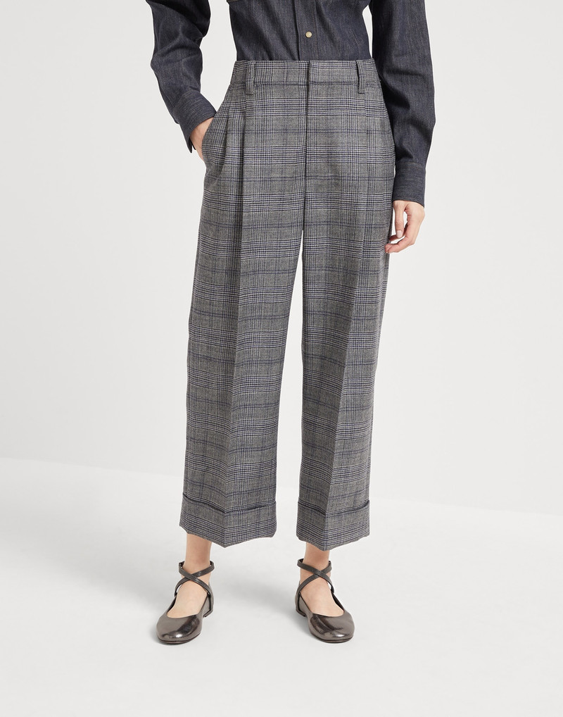 Virgin wool Prince of Wales cropped sartorial trousers with monili 1