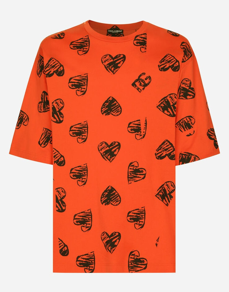 Cotton round-neck T-shirt with DG heart print 1
