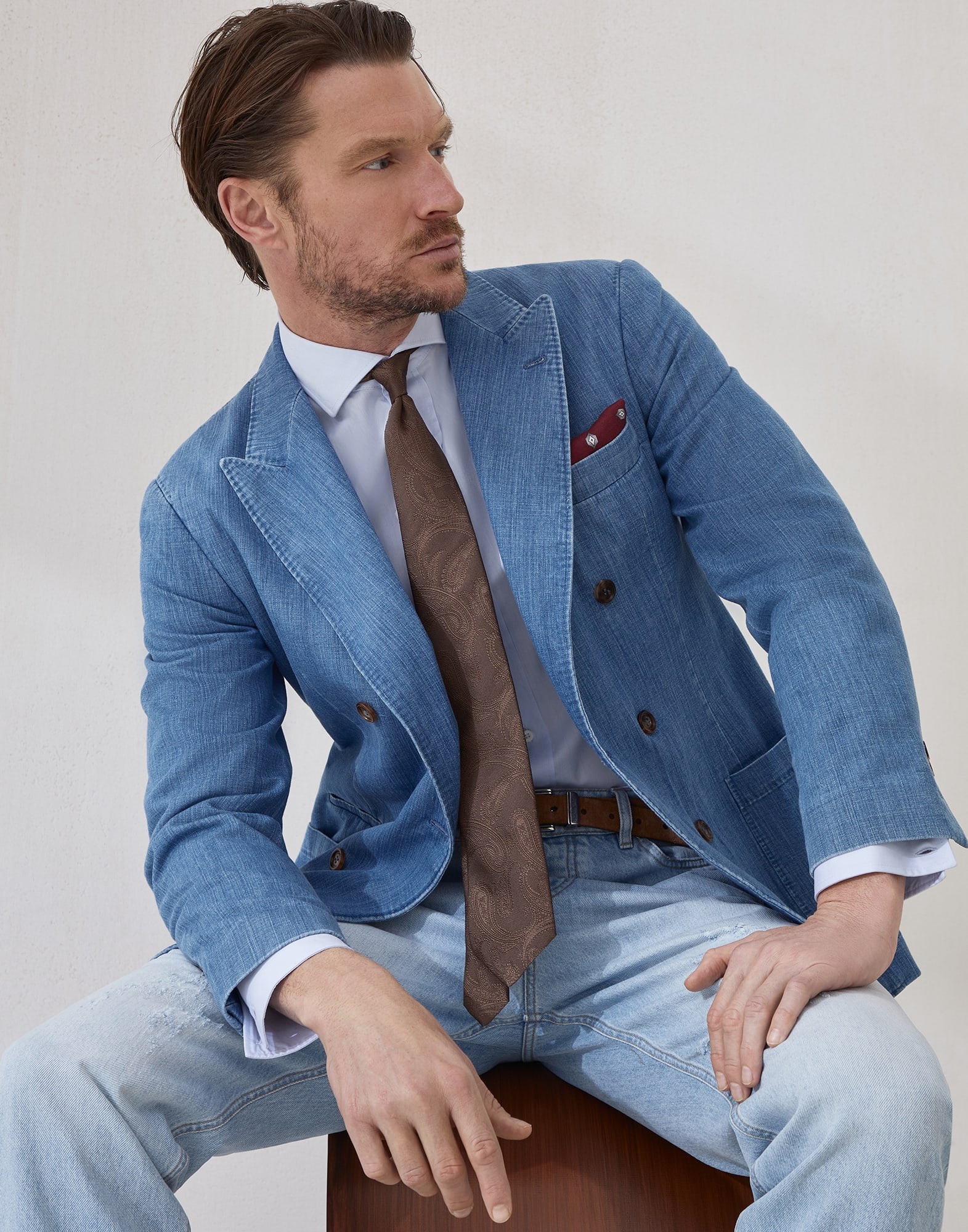 Twill slim fit shirt with spread collar - 4