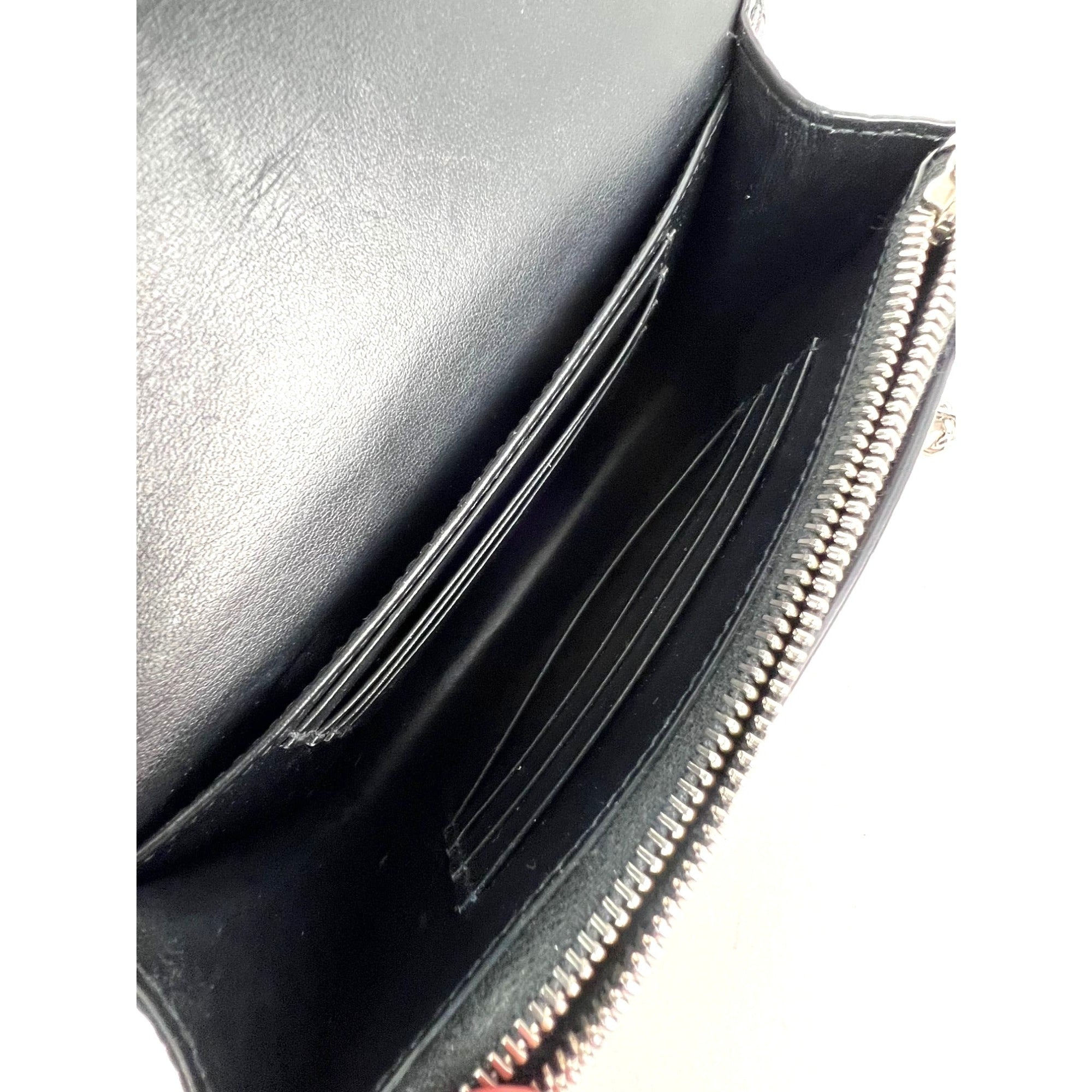 Saint Laurent Black Leather Sunset Wallet on a Chain Crocodile Embossed Bag - 26