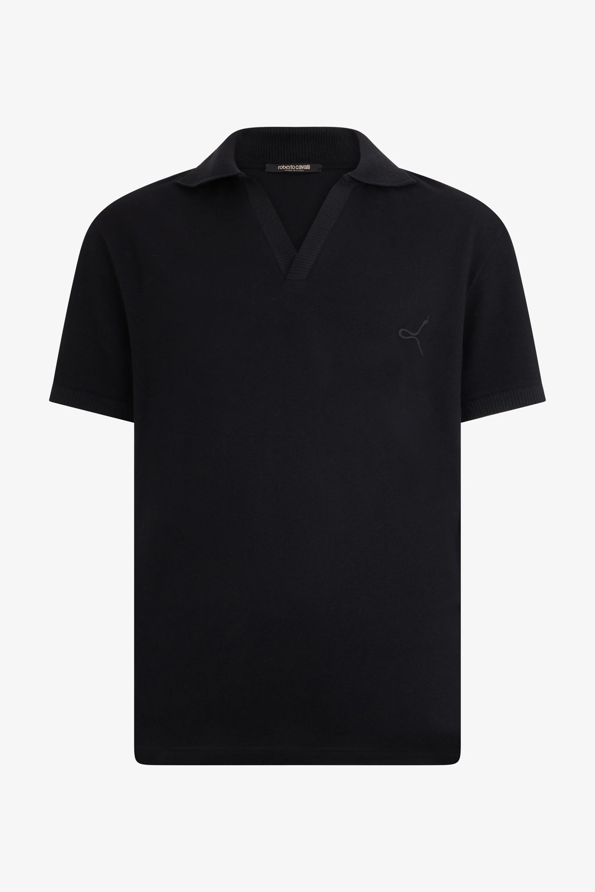 Black Polo Shirt With V Neck - 1