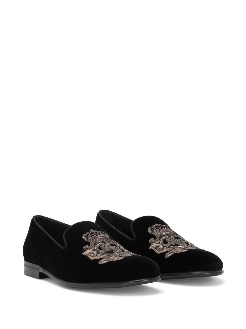 velvet-finish embroidered slippers - 2