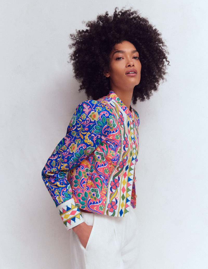 Printed Trim Jacket-Multi, Enchanting Bouquet 7