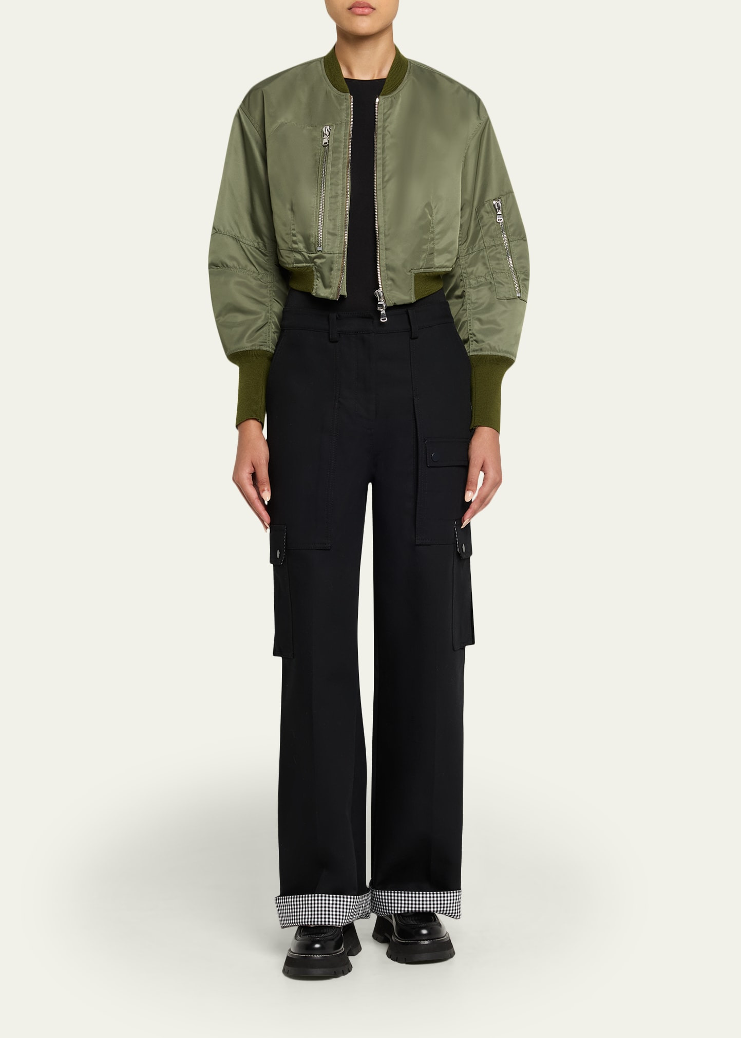 Cropped Nylon Bomber Jacket - 2