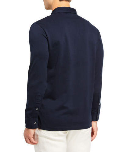 Ralph Lauren Men's Washed Long-Sleeve Pocket Polo Shirt, Navy outlook