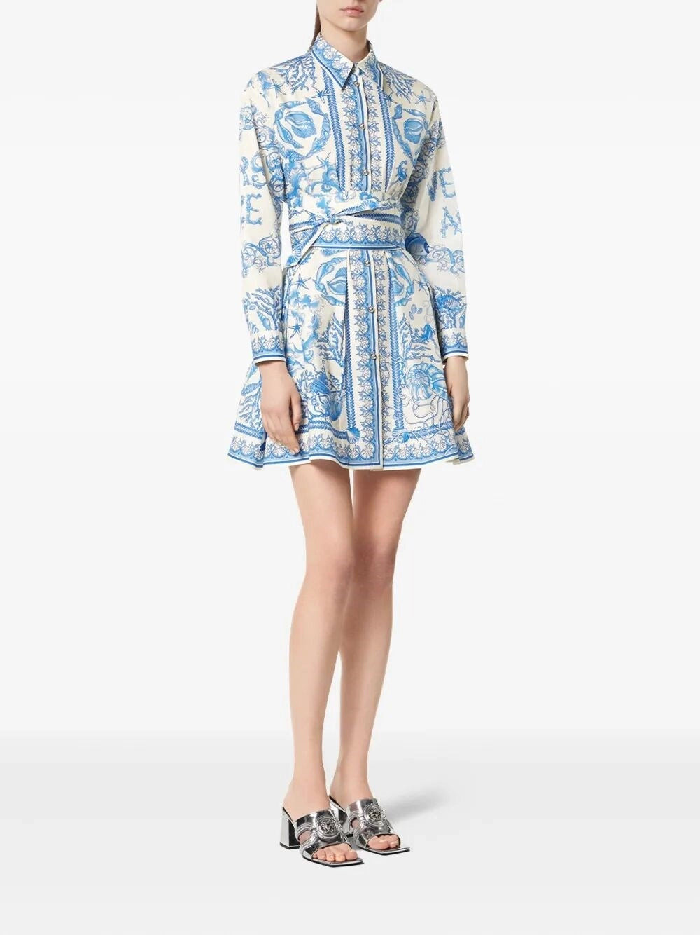 Versace Women Dress `Underwater Barocco Bicolour Foulard` On Cotton Poplin - 2