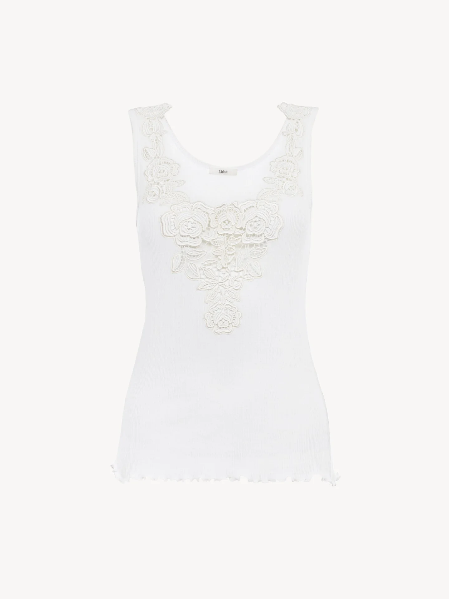 FITTED TANK TOP IN COTTON JERSEY & GUIPURE - 1