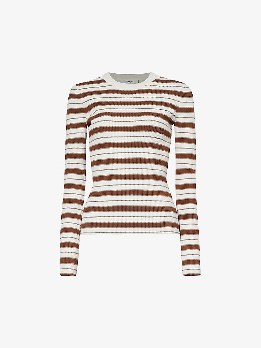 Stripe-print crew-neck stretch-woven blend jumper - 1