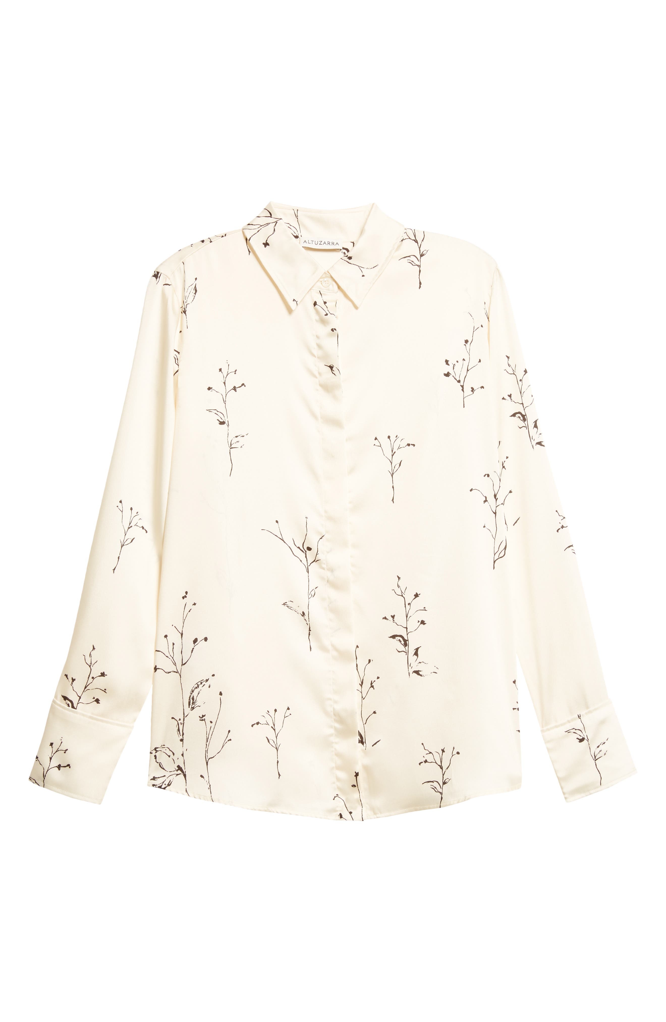 Altuzarra Chika Floral Print Silk Button-Up Shirt in Ivory Botanical at Nordstrom - 6