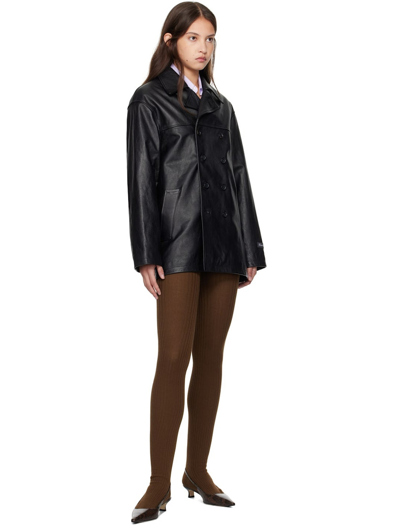 HommeGirls® Black Peacoat Leather Jacket outlook