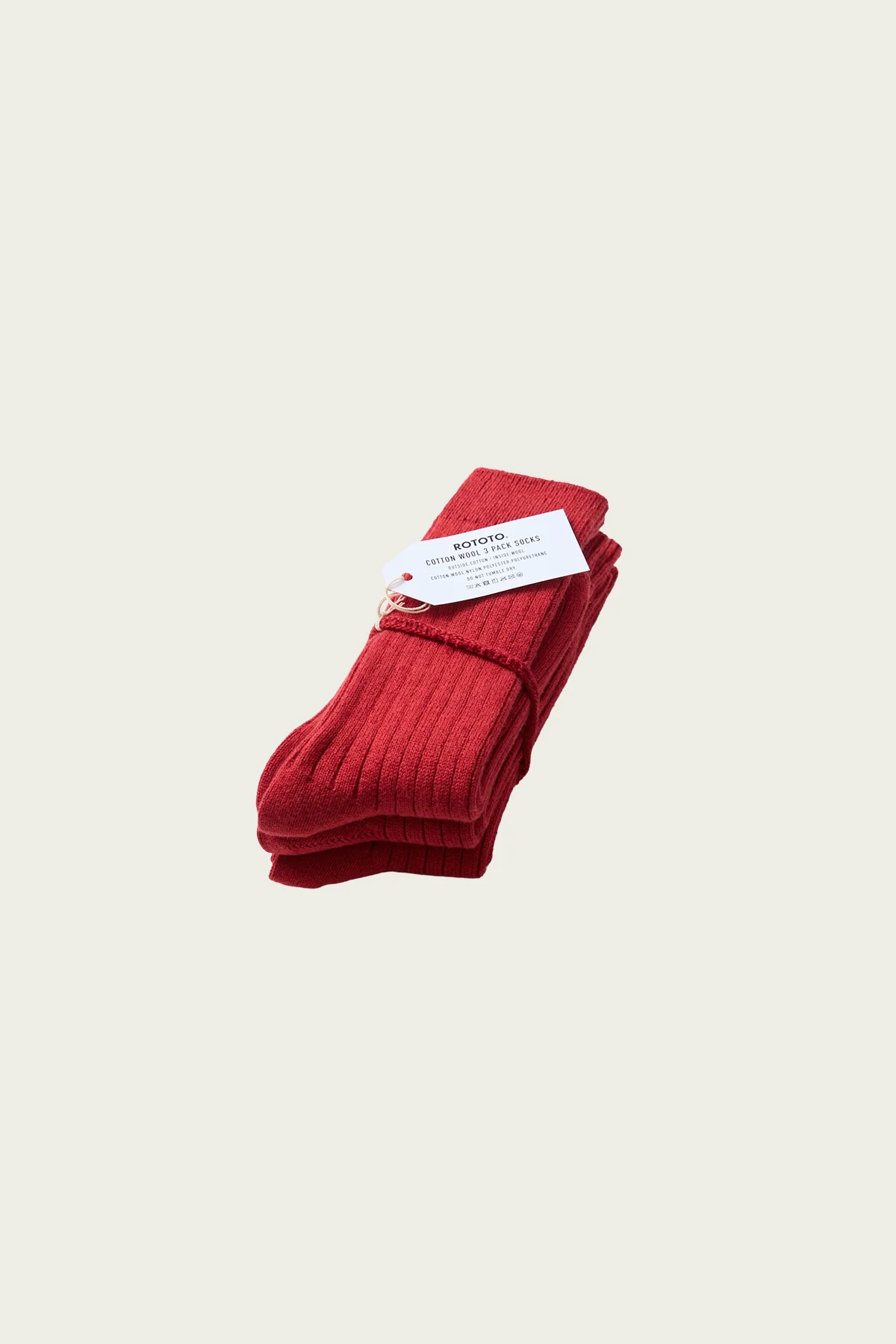 Cotton Wool Ribbed Crew 3 Pack Socks - Red - 1