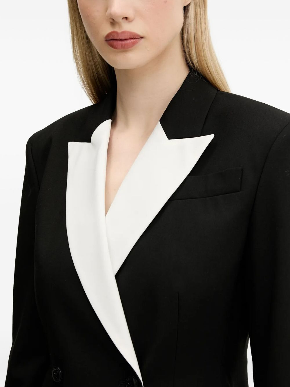 double-breasted contrast-collar blazer - 4