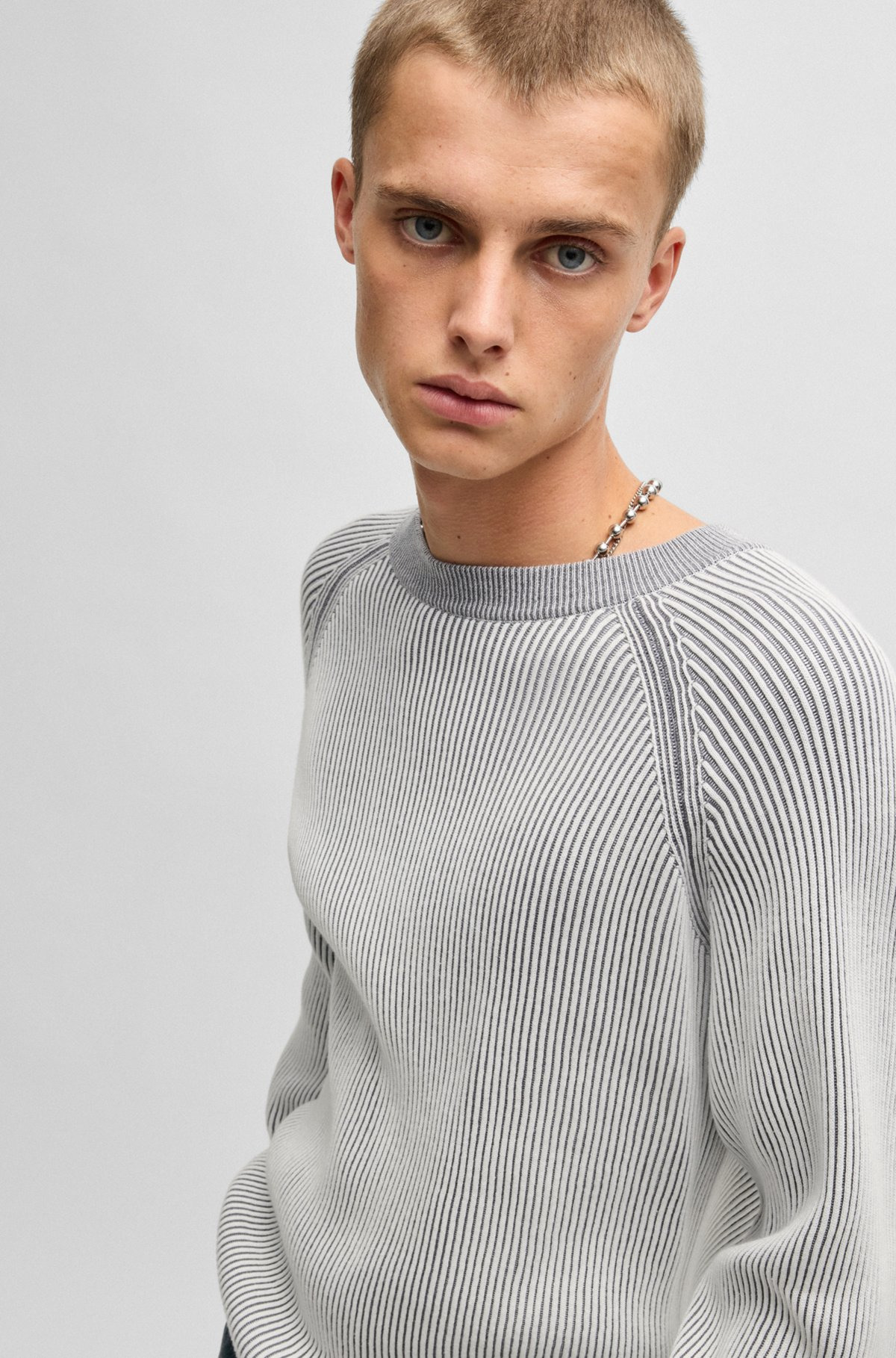 COTTON SWEATER WITH TWO-TONE RIBBING - 3