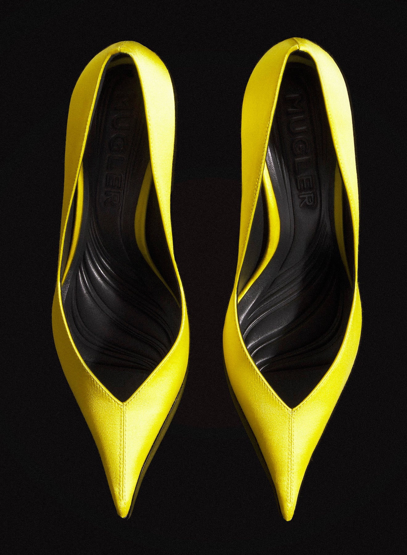 yellow leather fang 95 satin pump - 4