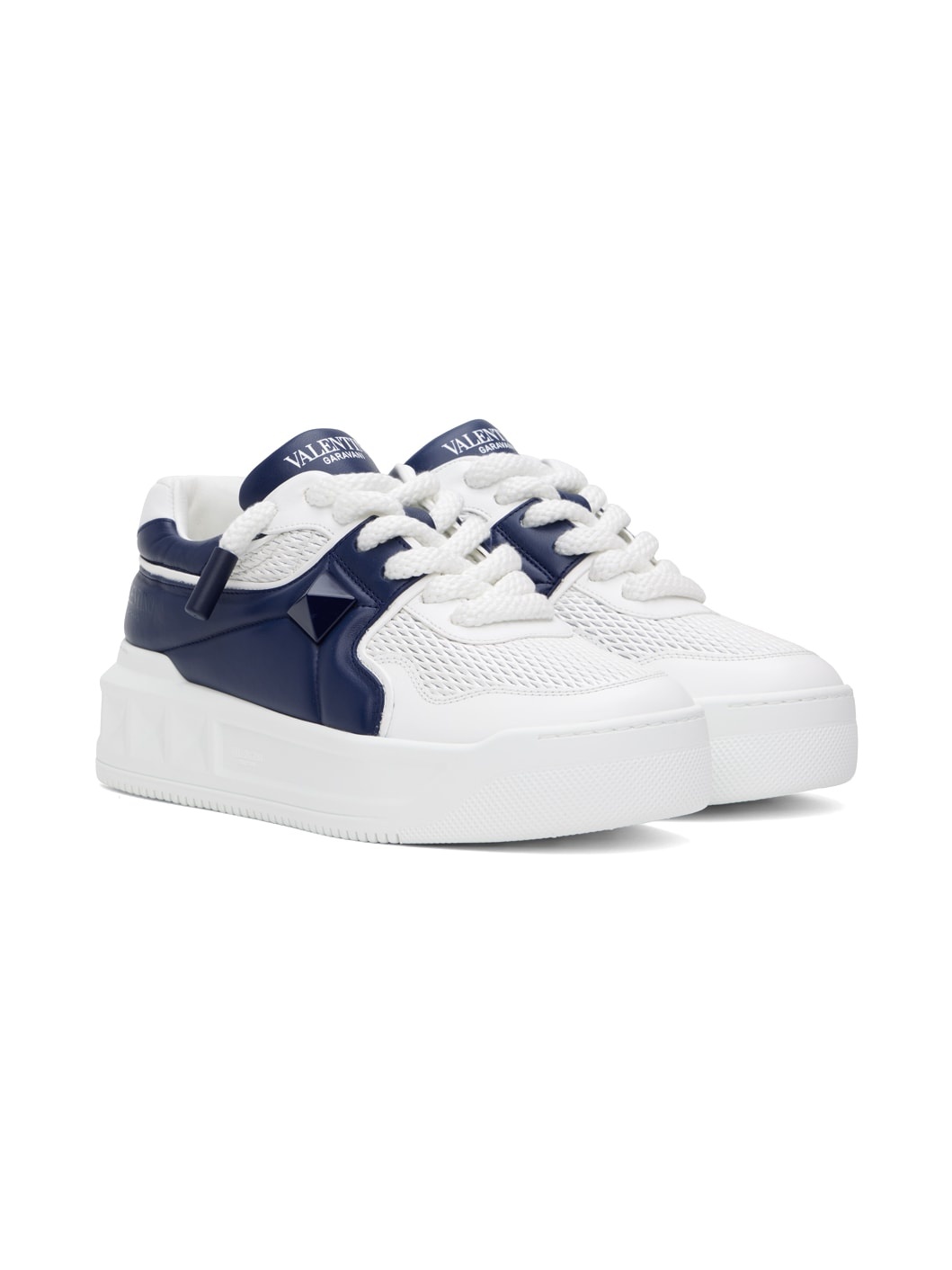 White & Navy One Stud XL Low-Top Sneakers - 4